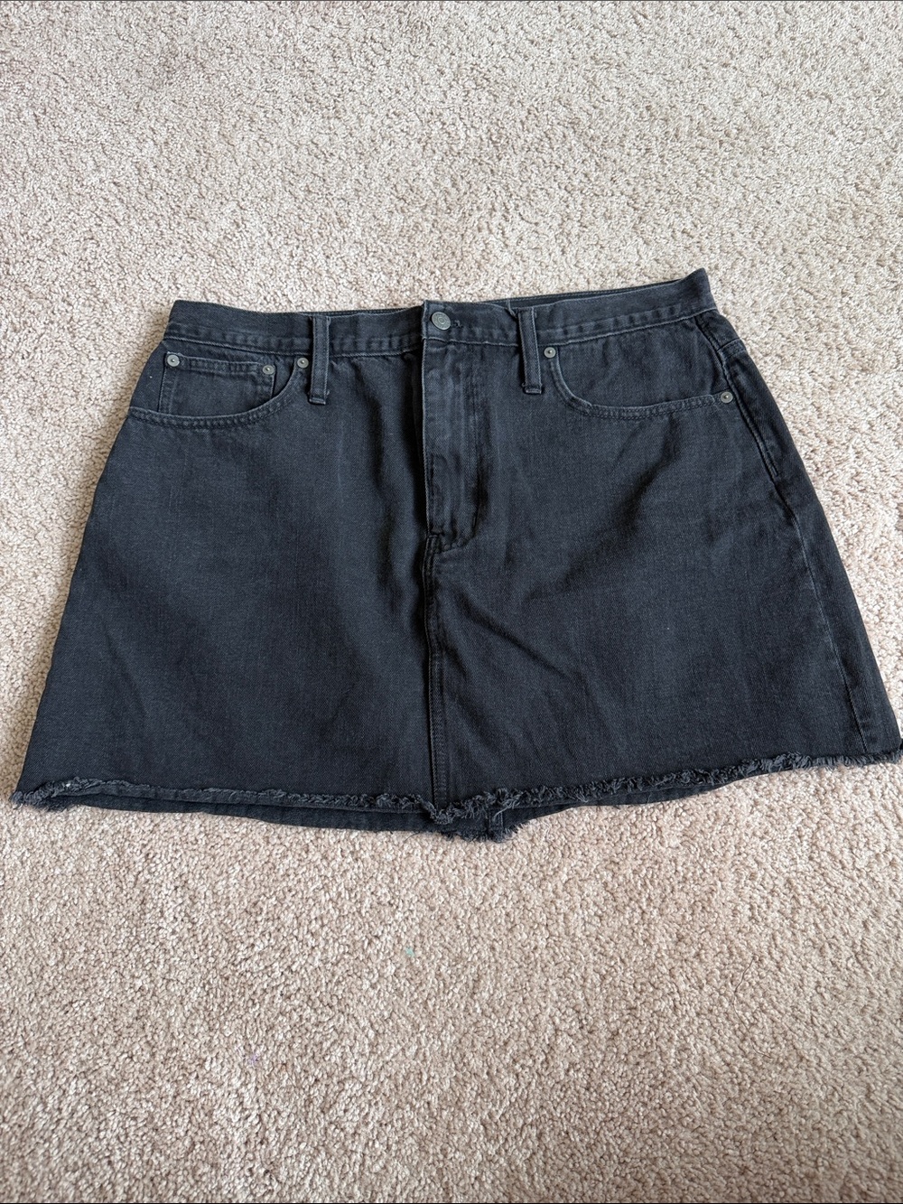 Madewell Black Denim Mini Skirt with Raw Hem